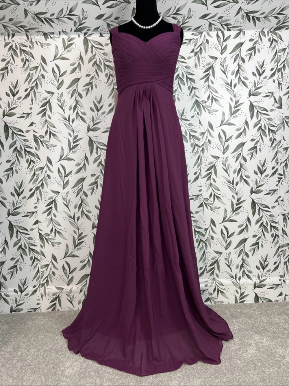 Prom Bridesmaid Maxi Gown Burgundy Sz S Plated Cocktail Chiffon A-line Formal #D